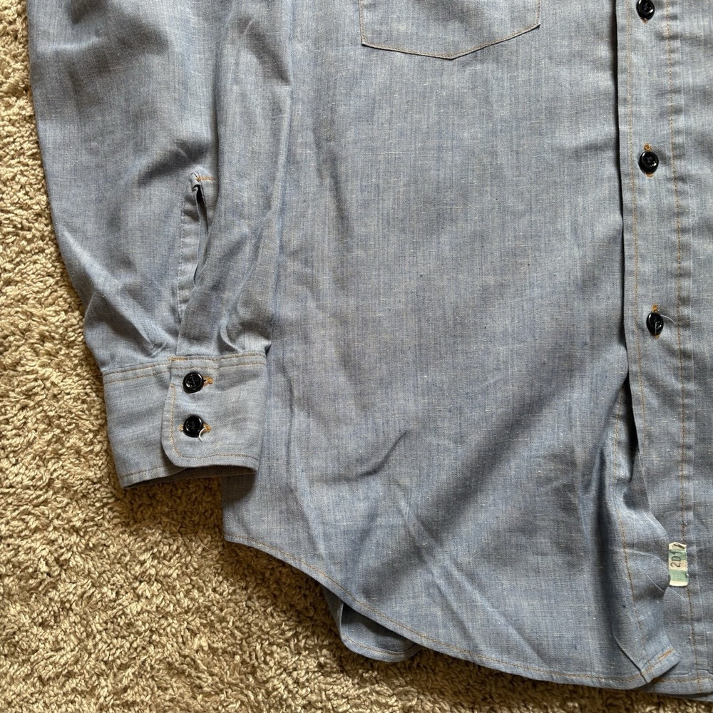 Vintage 70s Levis Orange Tab Chambray Shirt Mens Size Large USA Made Denim - Picture 3 of 10